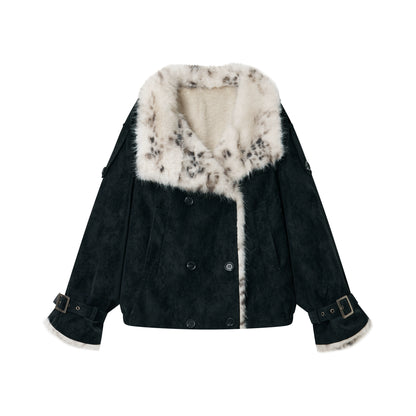 Faux Fur Leopard-Panel Parka Jacket