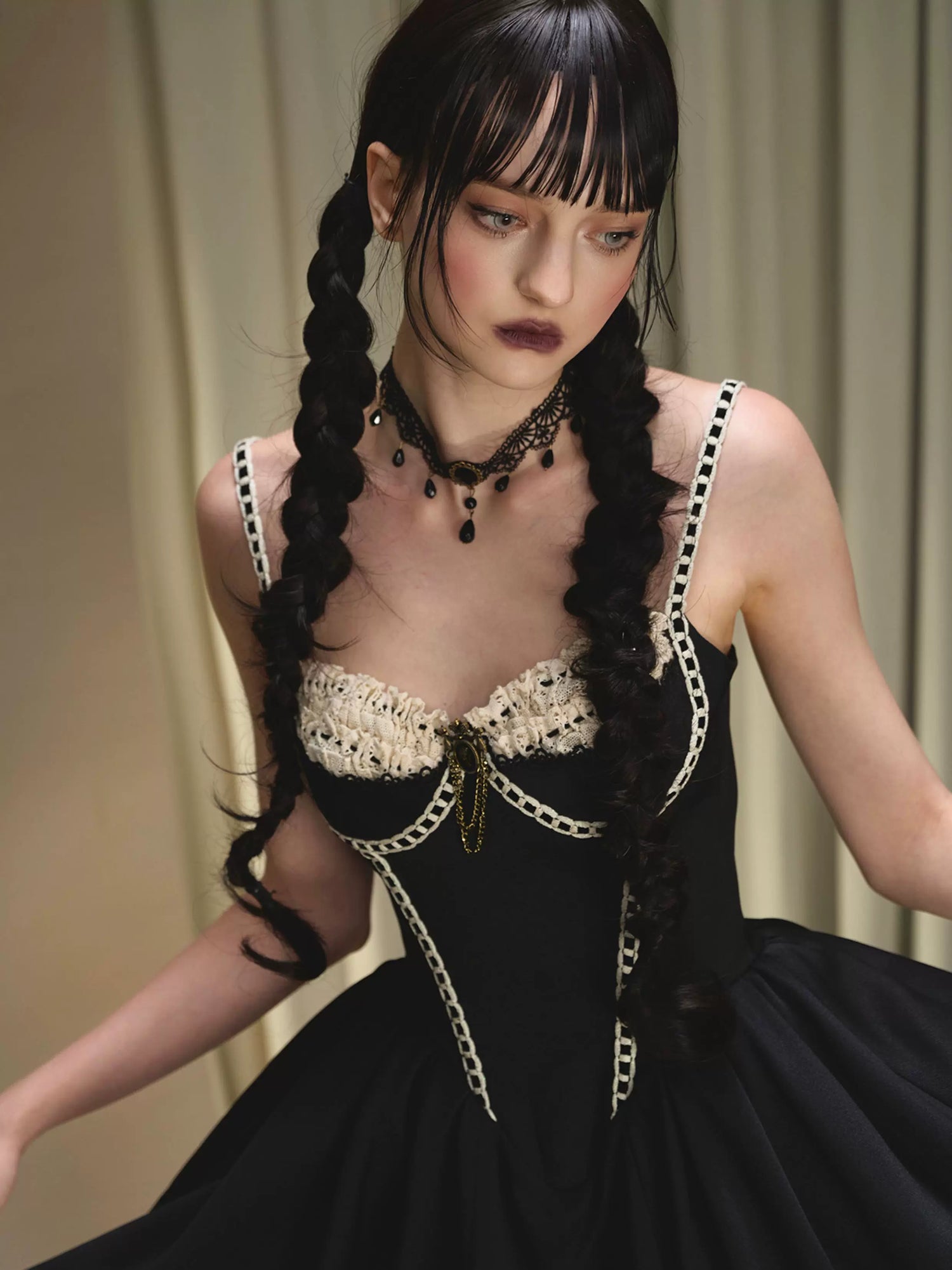 LaceMade Villain Kate Corset Strap Little Black Dress Long Style / M LaceMade Villain Kate Corset Strap Little Black Dress Long Style / M