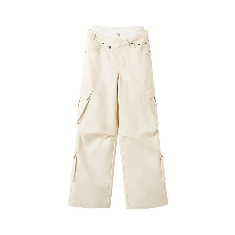 Double-Waist Straight-Leg Cargo Pants