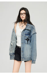 Washed Turn-down Collar Denim Jacket - CHINASQUAD