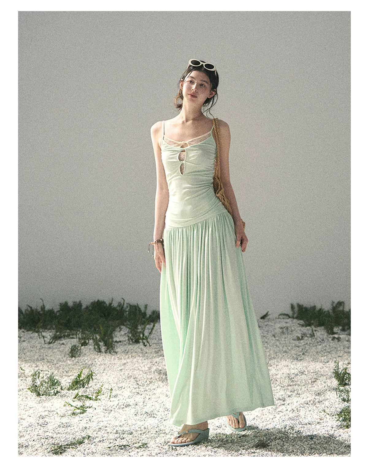 Mint Pearl Texture Two-Piece Maxi Skirt Set