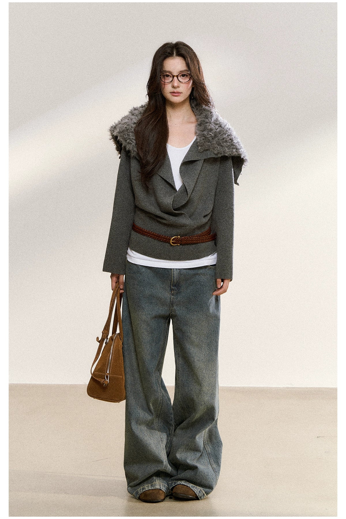 Gray Wrapped Knit Short Cardigan