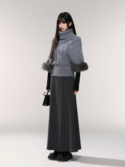Cable-Knit Turtleneck Cape Sweater