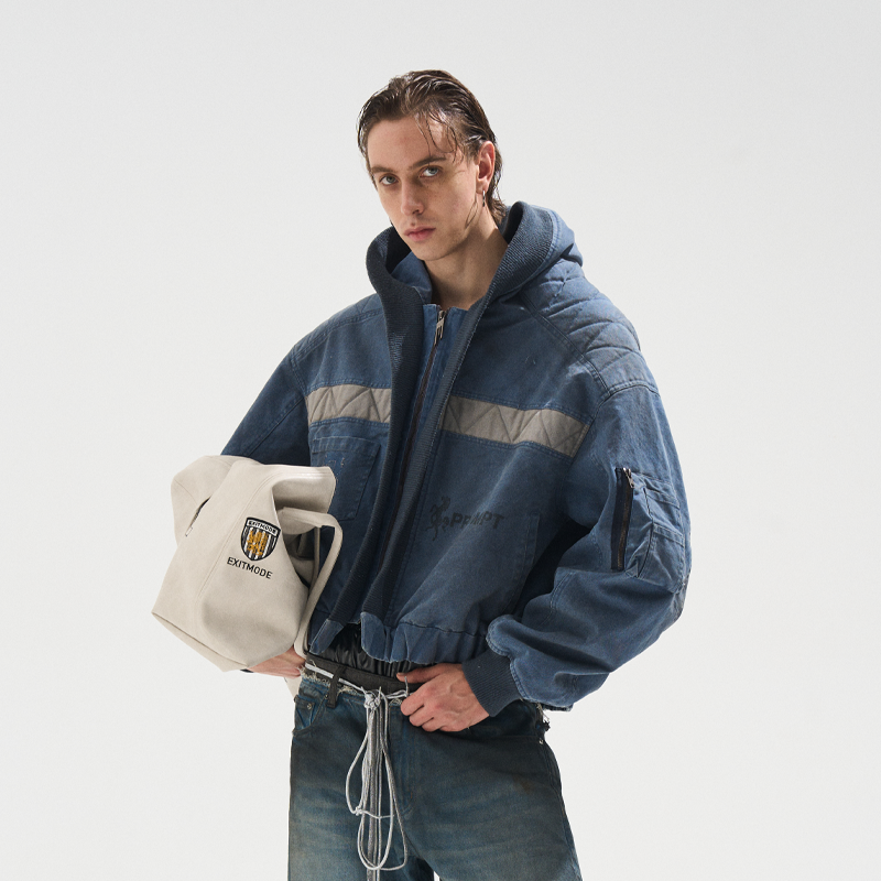 Washed Oversized Utility MA-1 Hooded Jacket