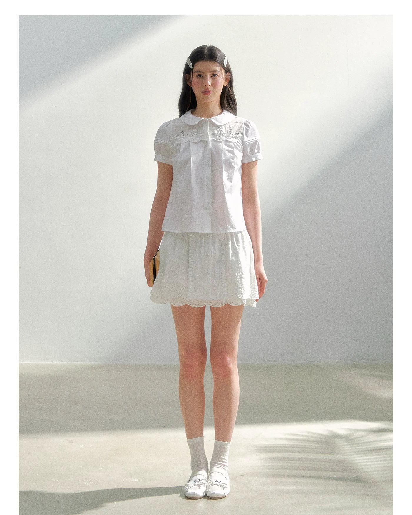 Vintage Embroidered Cotton Shirt &amp; Skirt Set