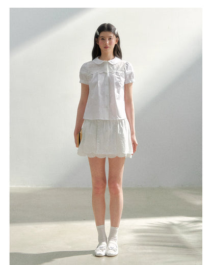 Vintage Embroidered Cotton Shirt &amp; Skirt Set