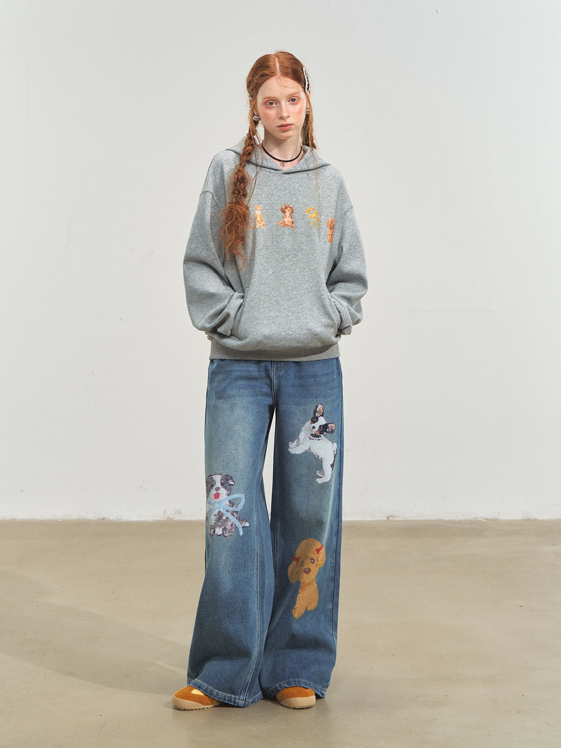 Puppy Wide‑Leg Denim Pants