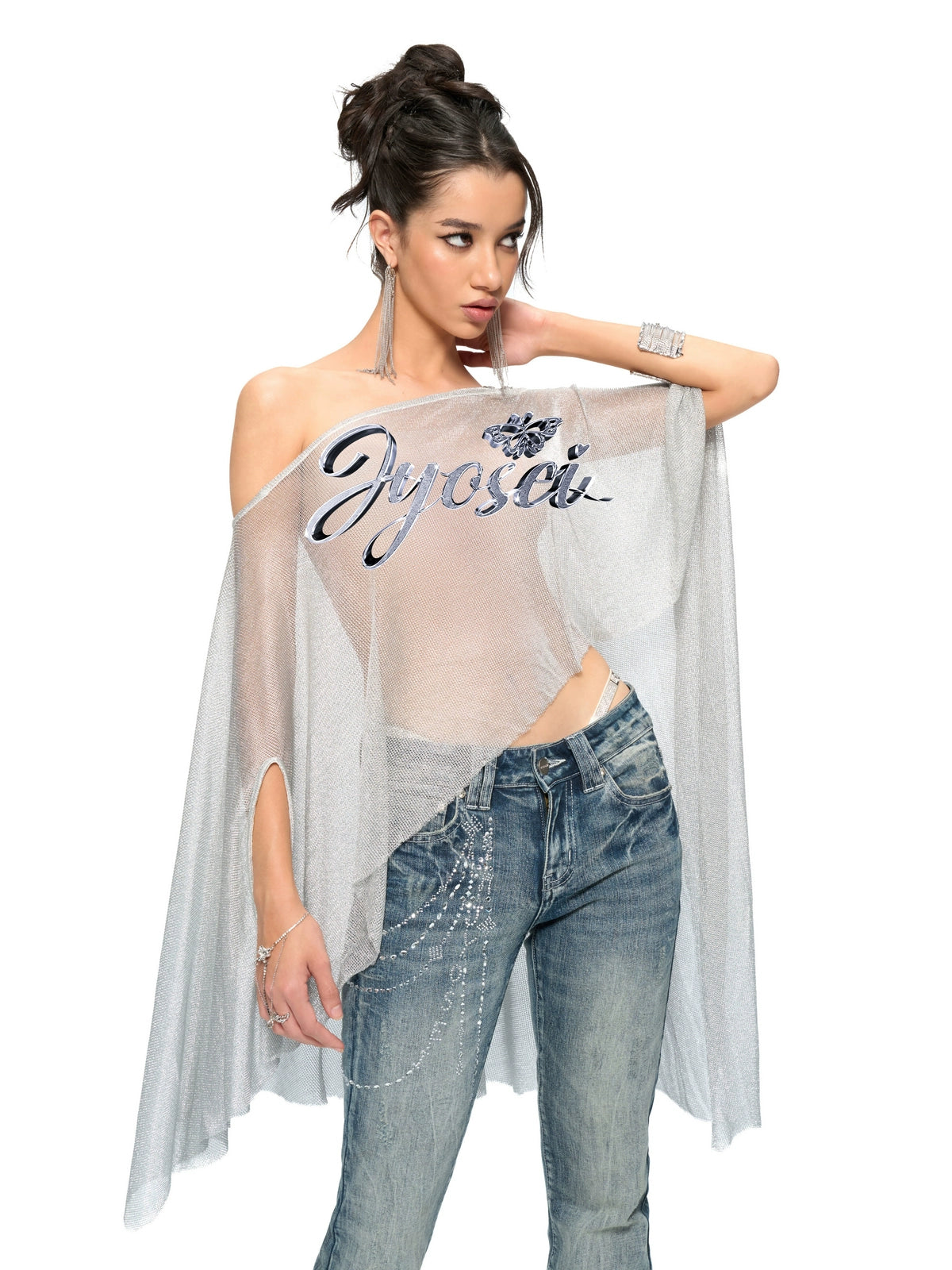 Silver Iridescent Thread Beach Cape