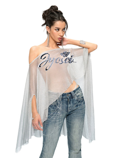 Silver Iridescent Thread Beach Cape