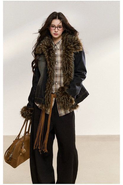 Faux Fur Trim Denim Jacket