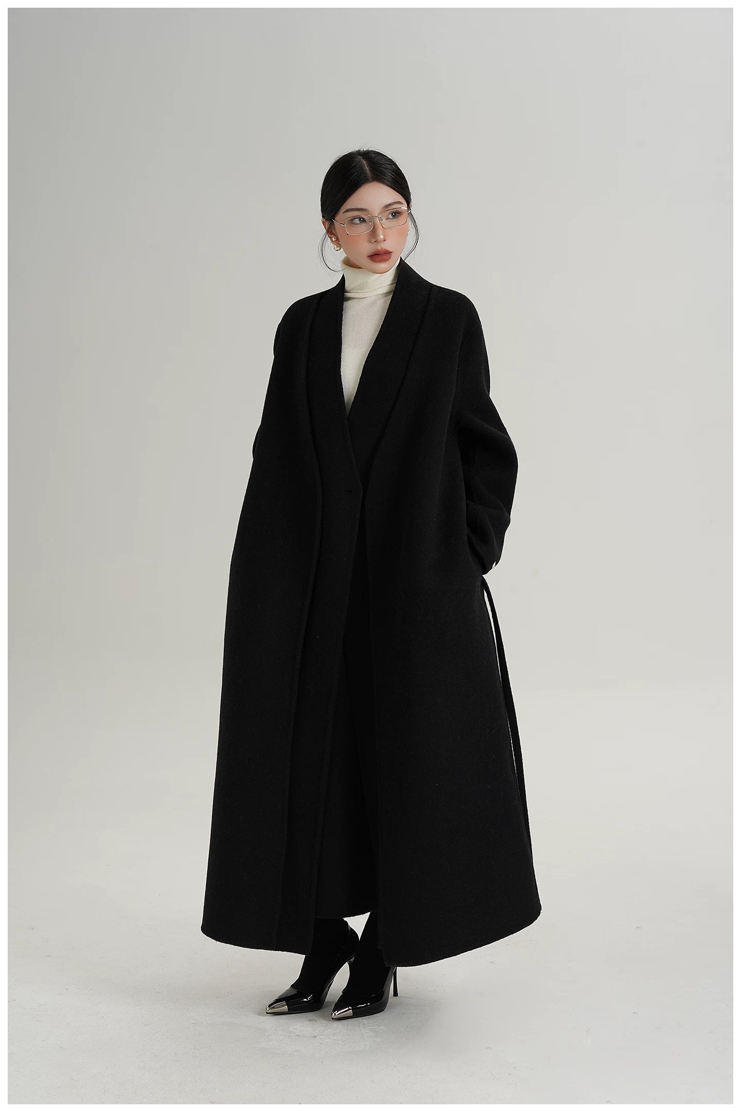 Elegant Double-Faced Wool Long Coat