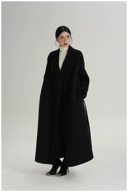 Elegant Double-Faced Wool Long Coat