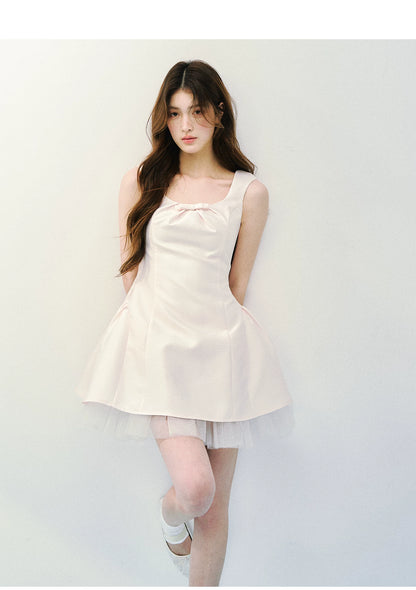 Blush Satin Princess Bubble Hem Dress