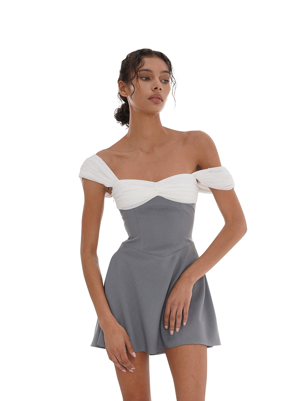 Black &amp; Gray Off-Shoulder A-Line Mini Dress