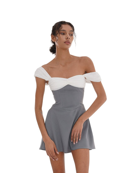 Black &amp; Gray Off-Shoulder A-Line Mini Dress