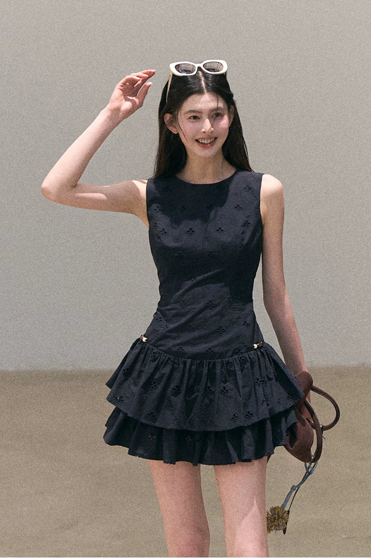 Bohemian Embroidered Cut-Out Cinched-Waist Summer Dress