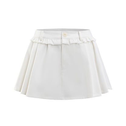 White&amp; Navy Blue Sweet Solid-color Low-waist Pleated Skirt