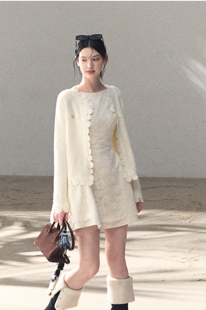 Wool-Blend Waist-Cinched Fitted Dress