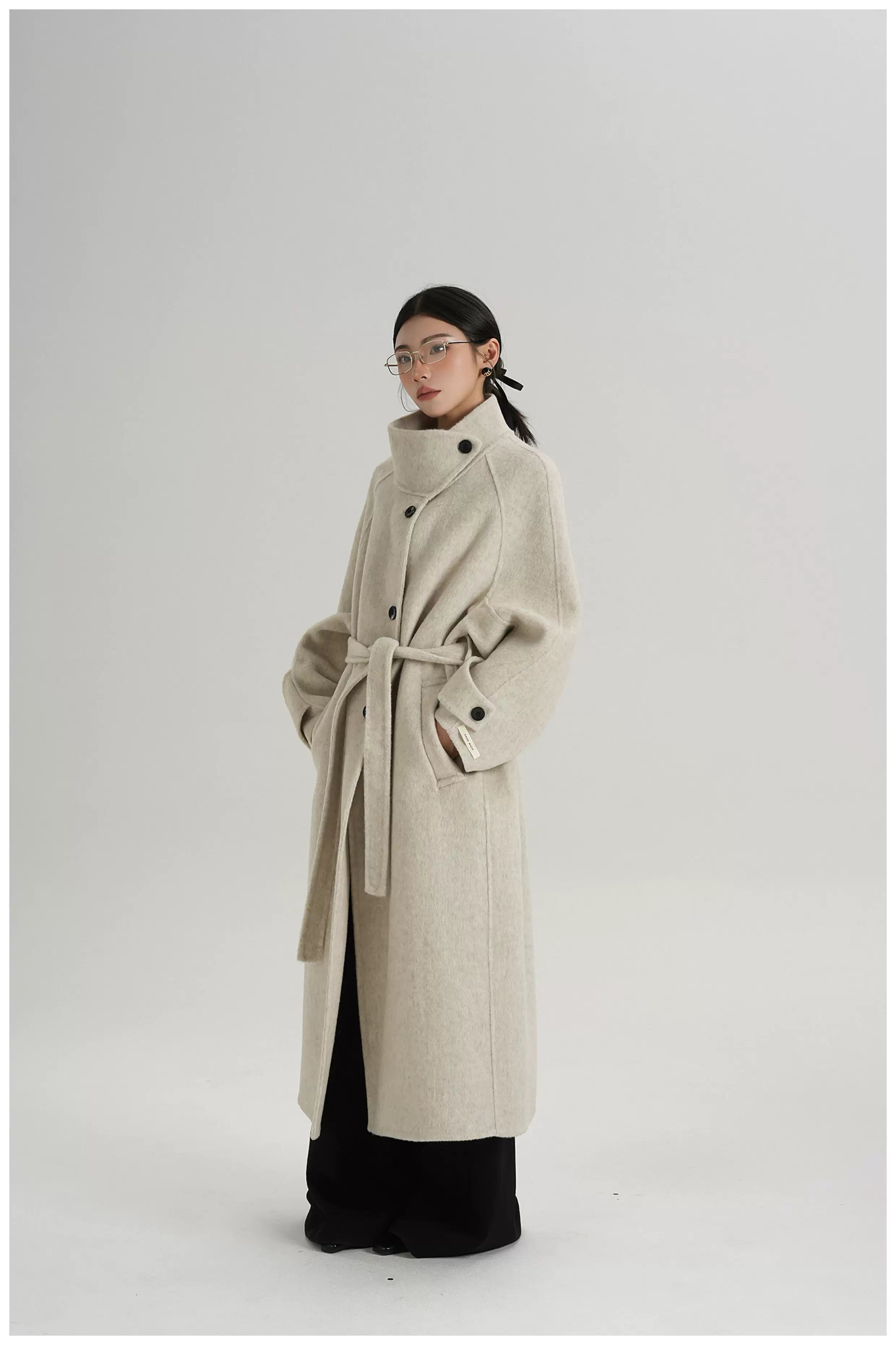 Asymmetric Stand-Collar Double-Faced Wool Coat