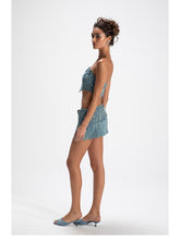 Blue Denim Jacquard Tank Top & Mini Skirt Set - CHINASQUAD