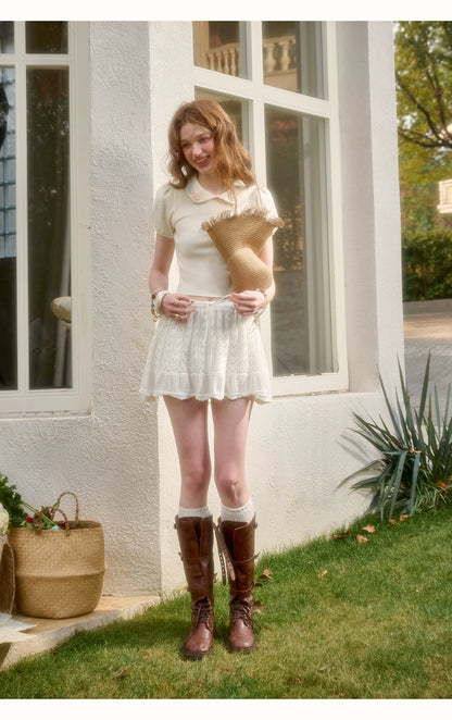 Frozen Flower Ribbon Embroidered Knit Top