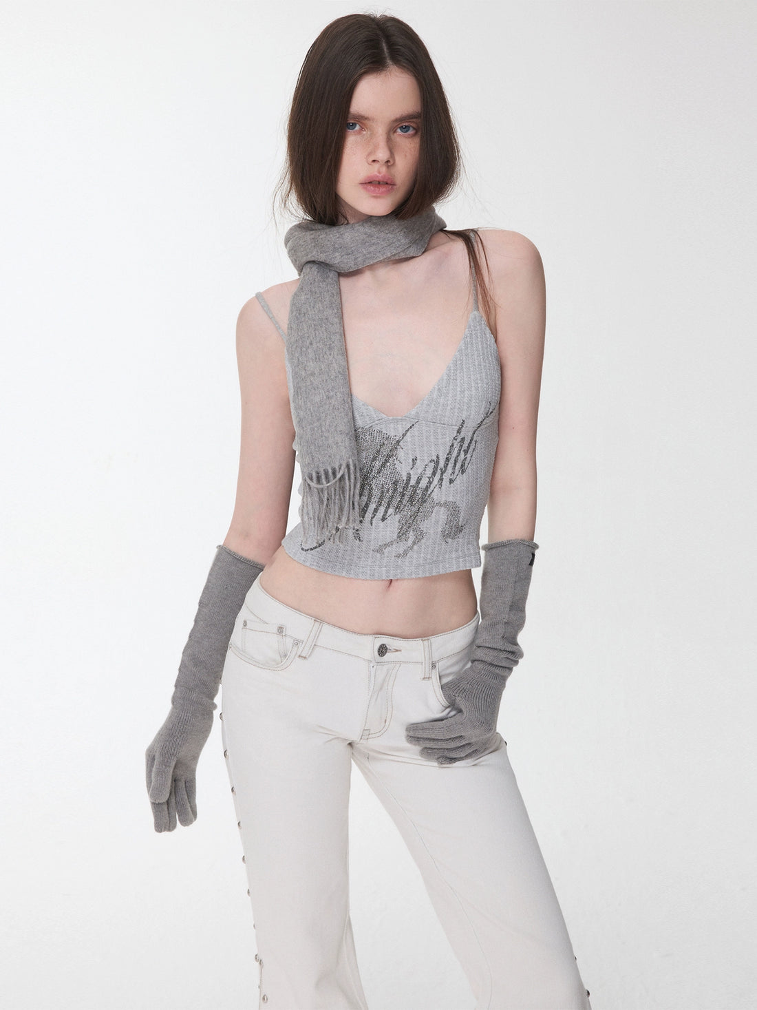 Knight Horse Rhinestone Cable-Knit Camisole
