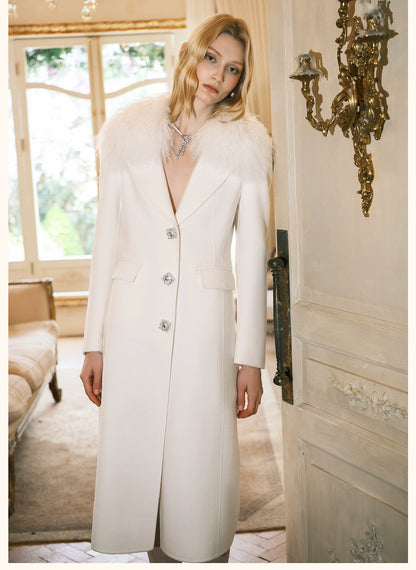 Nata Detachable Shearling Collar Wool Coat