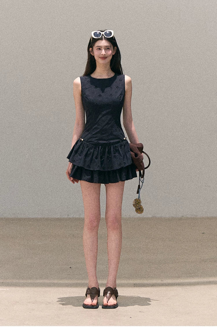 Bohemian Embroidered Cut-Out Cinched-Waist Summer Dress