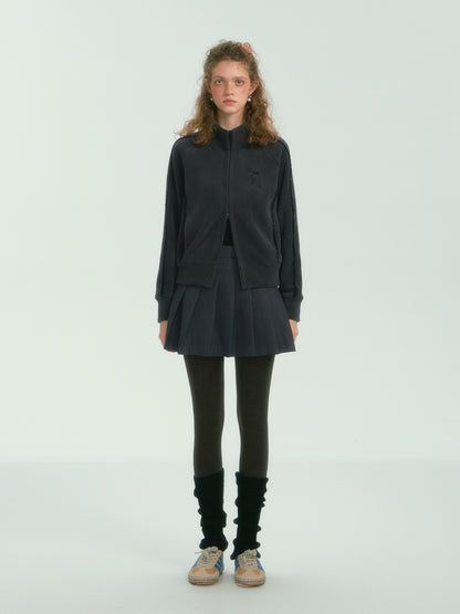 Fleece Lace-Trim Stand Collar Jacket