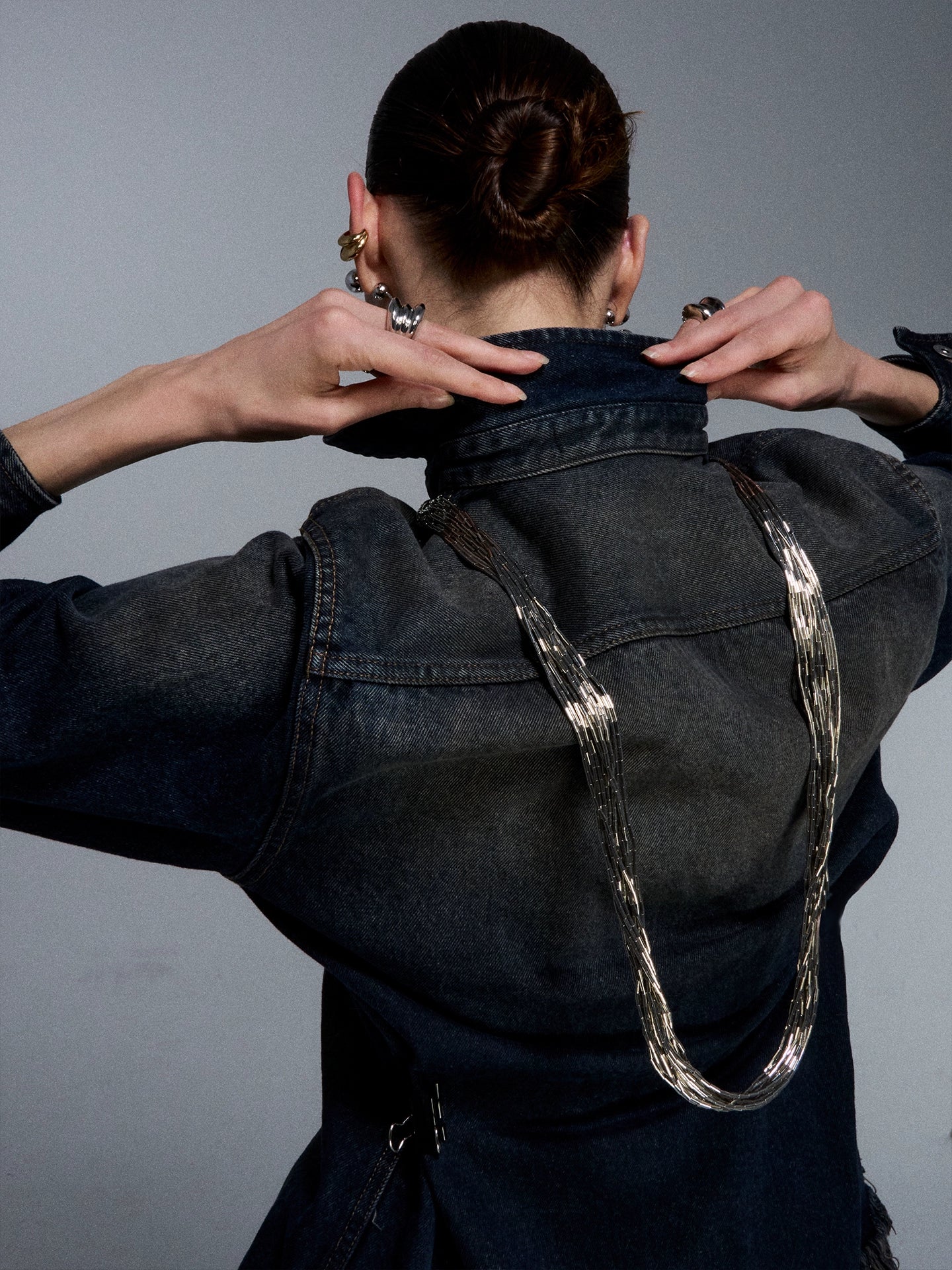 Silver Reconstructed Tube Wrap Necklace