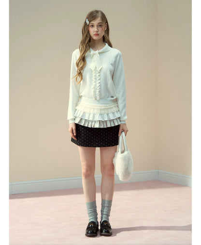 Ruffle Trim Bow Wool Sweater