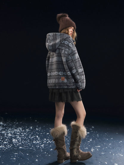 Jacquard Polar Fleece Hooded Casual Jacket