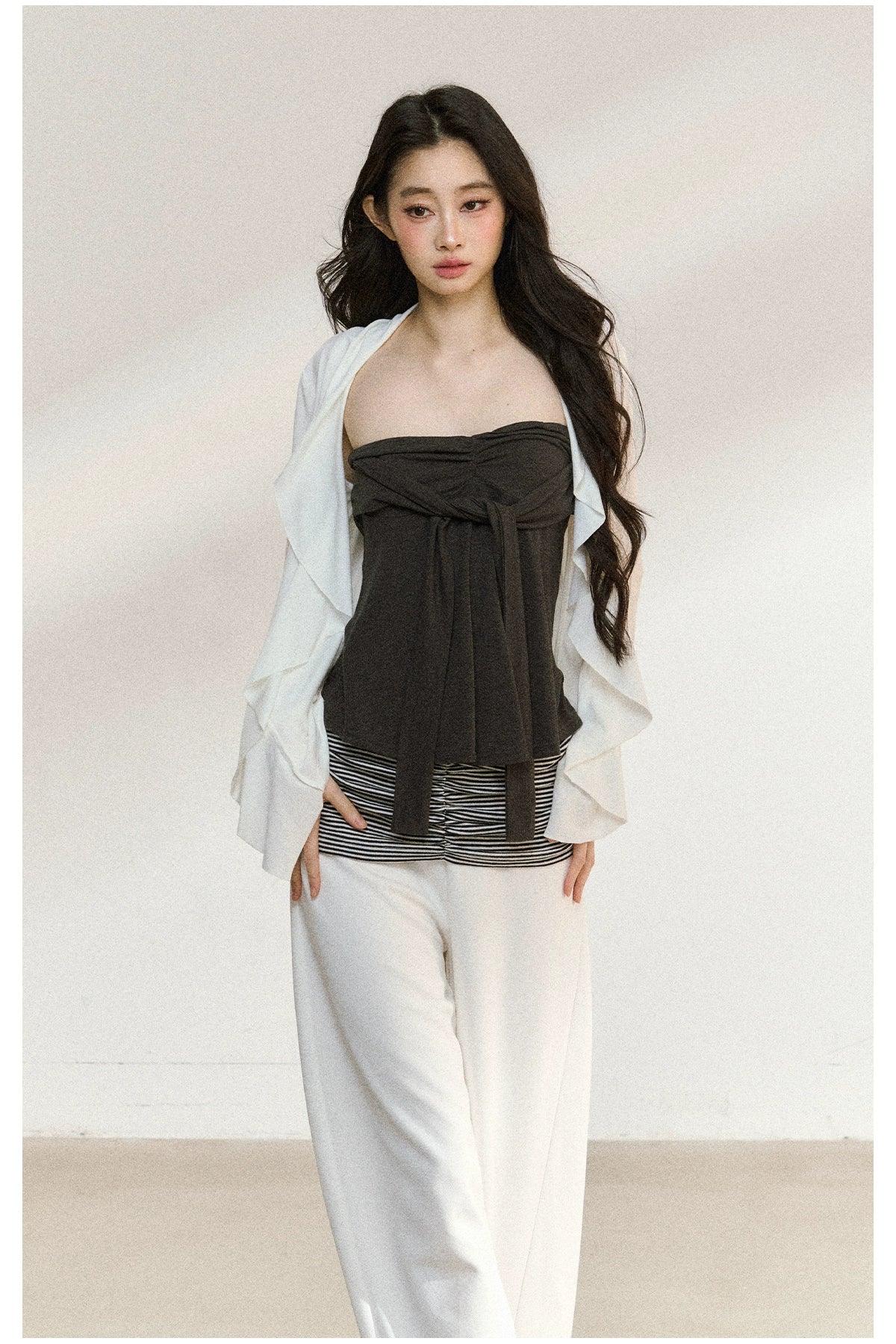 Striped Waist Panel Relaxed Straight-Leg Trousers