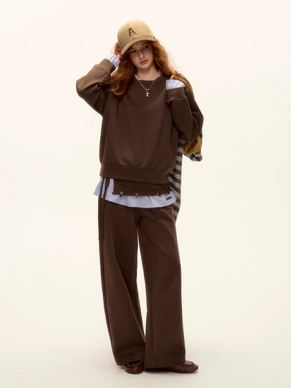 Patchwork Sweatshirt &amp; Curved-Hem Knit Pants Set