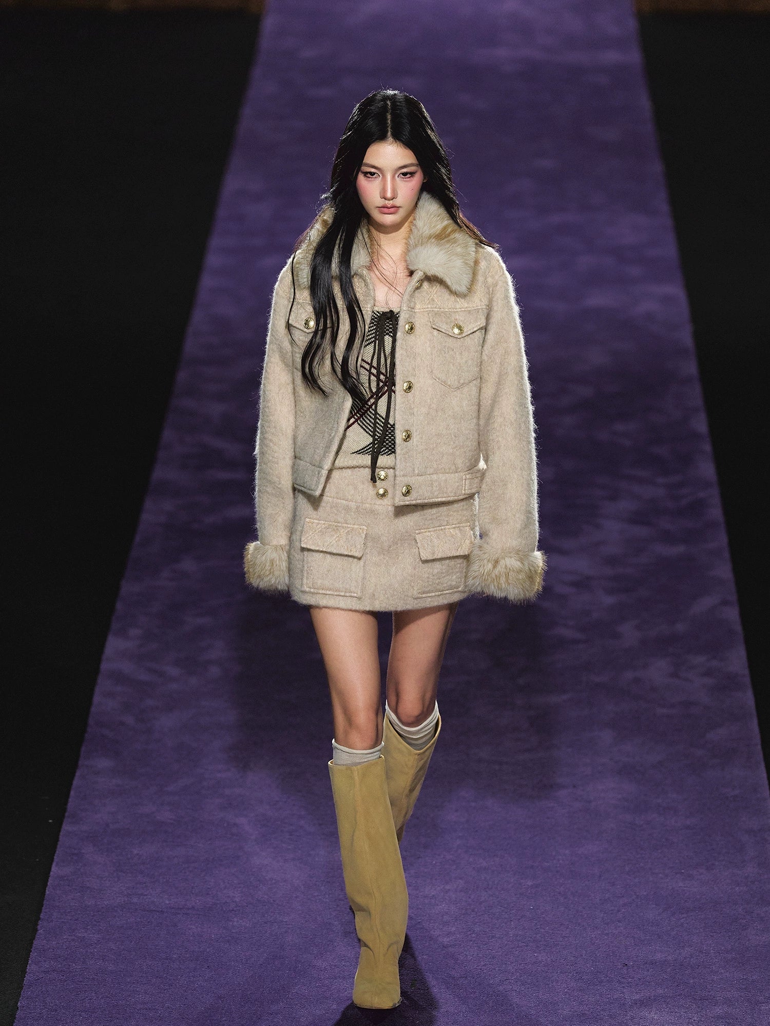 Wool-Blend Textured Check Jacket &amp; Skirt Set