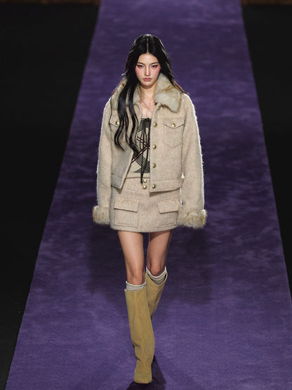 Wool-Blend Textured Check Jacket &amp; Skirt Set