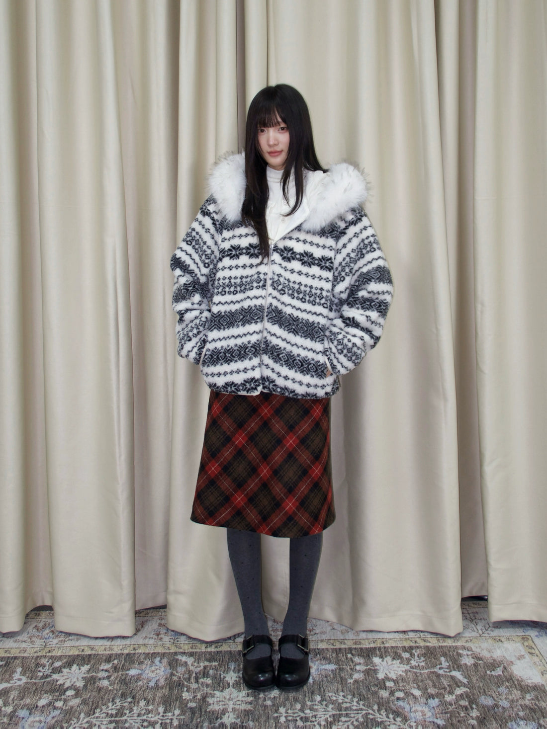 Vintage Plaid Wool-Blend Midi Skirt