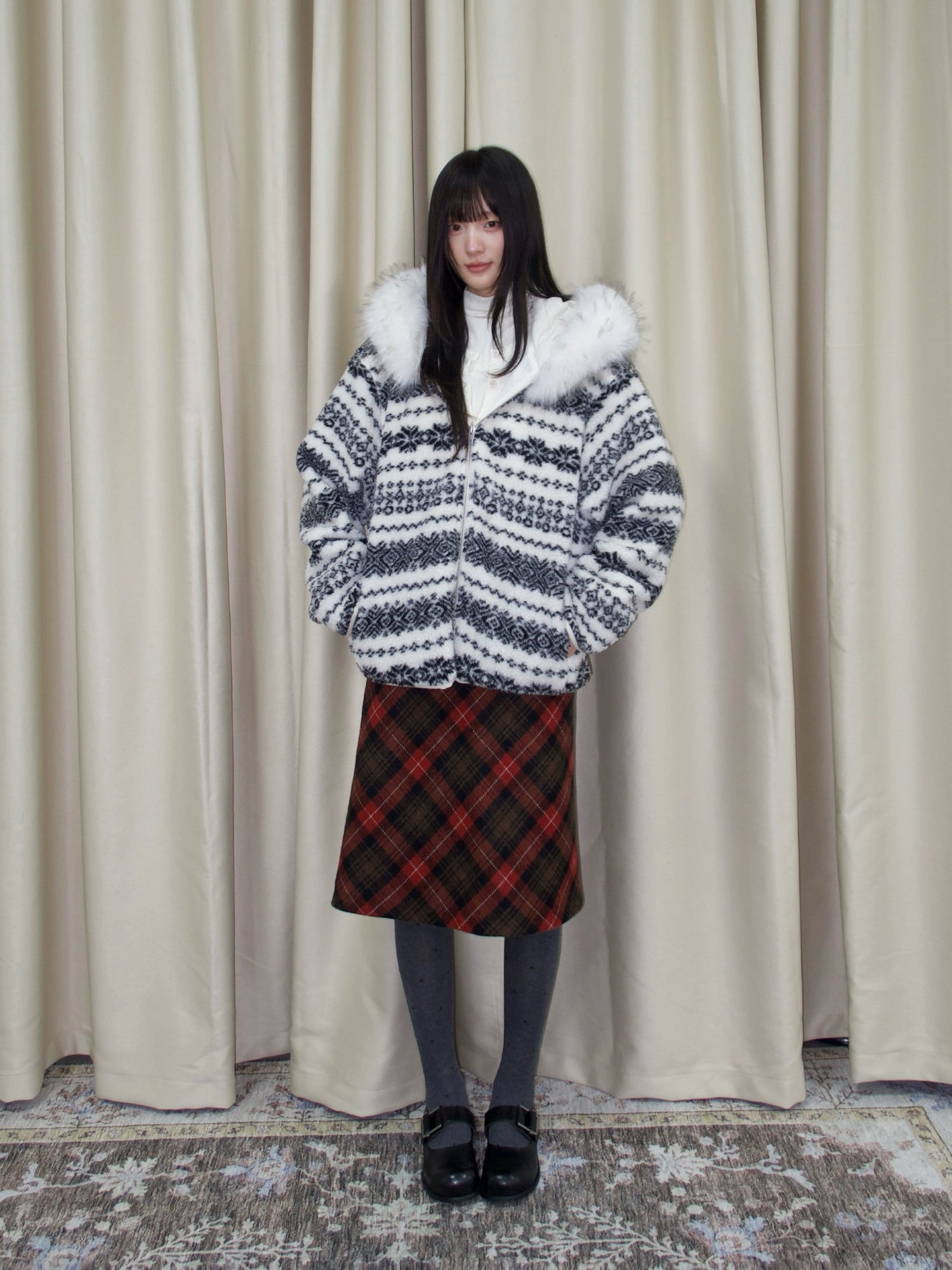 Vintage Plaid Wool-Blend Midi Skirt