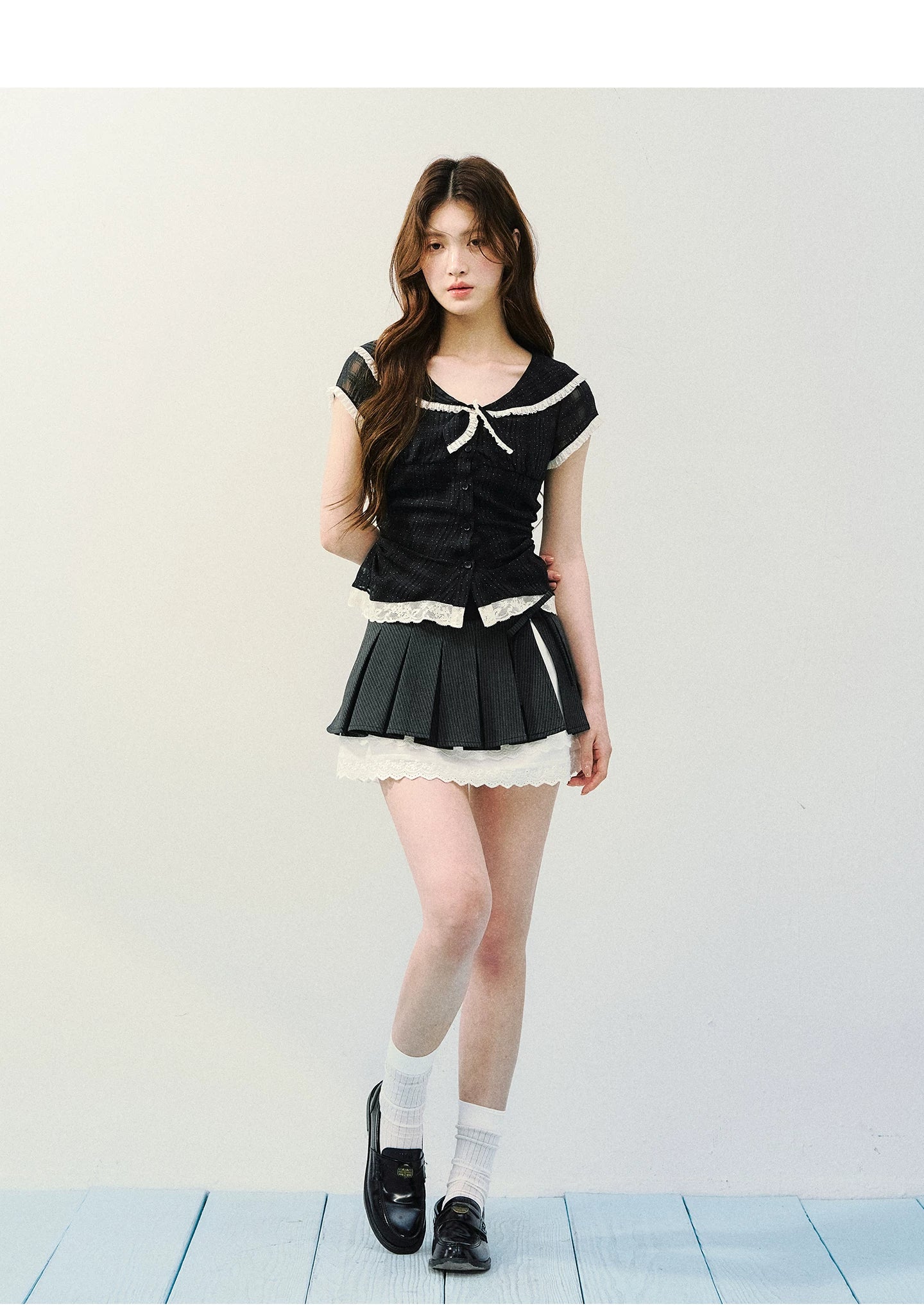 Vintage Sheer Polka Dot Sailor Collar Blouse