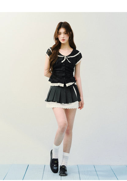 Vintage Sheer Polka Dot Sailor Collar Blouse