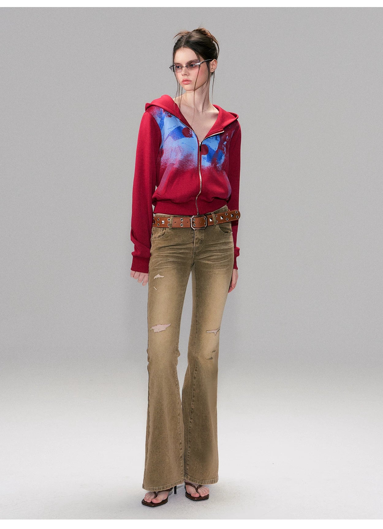 Low-Rise Distressed Washed Denim Jeans