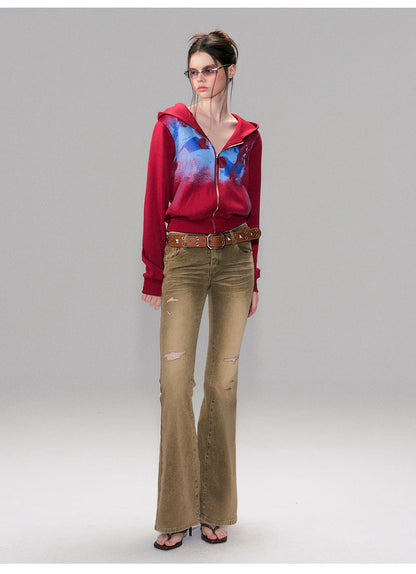 Low-Rise Distressed Washed Denim Jeans