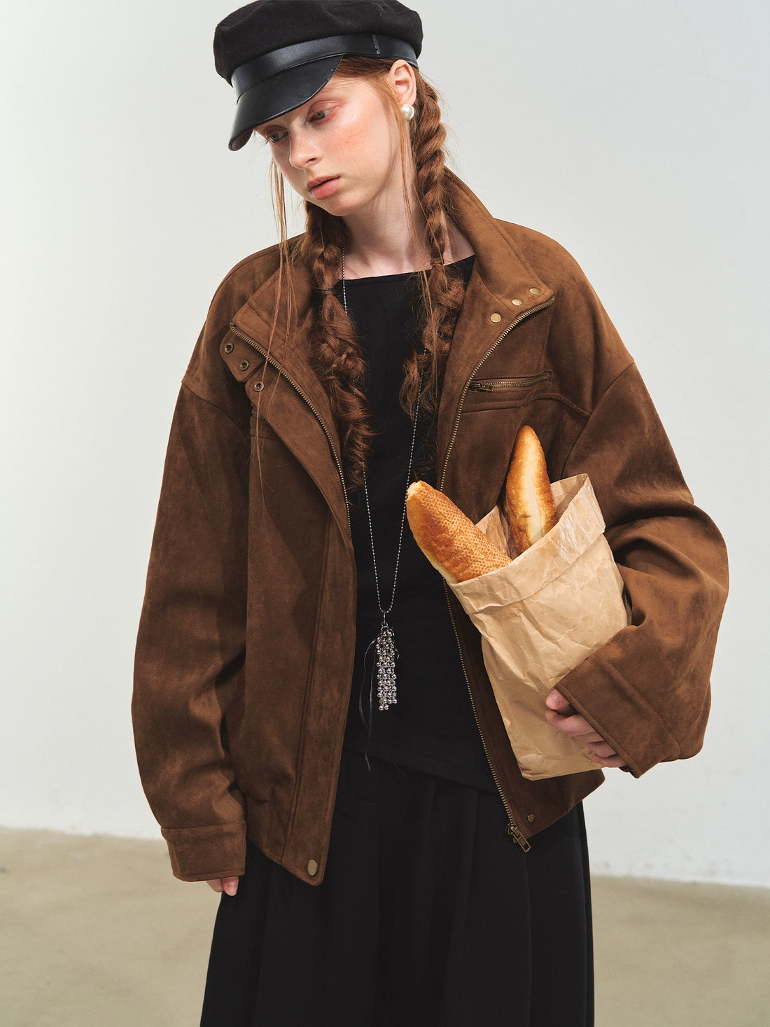 Faux Suede Varsity Jacket