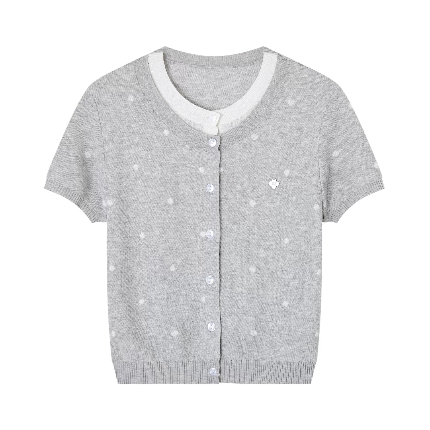 Polka Dot Layered Knit Short Sleeve Top