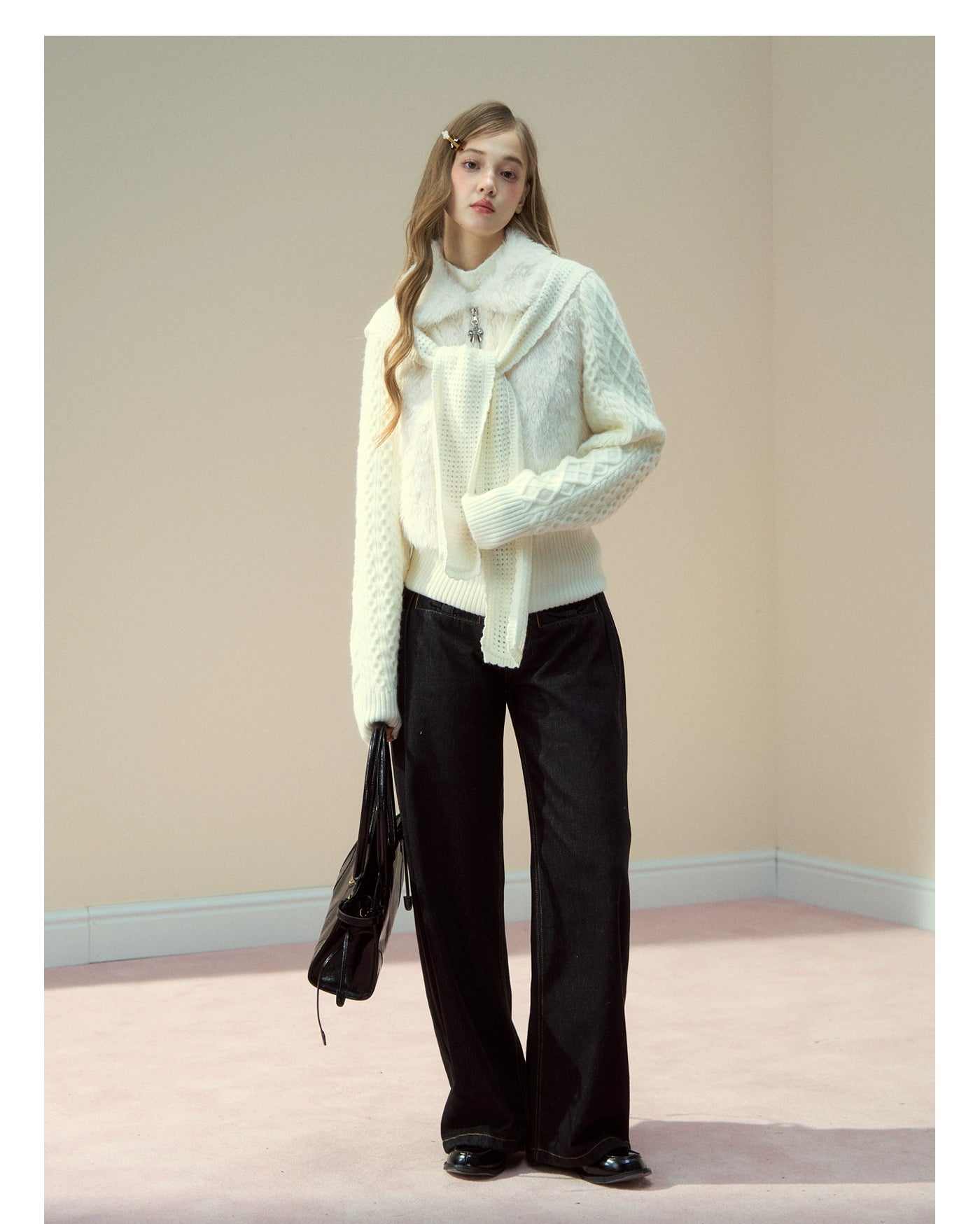 Snowland Lover Faux Fur Knit Panel Jacket