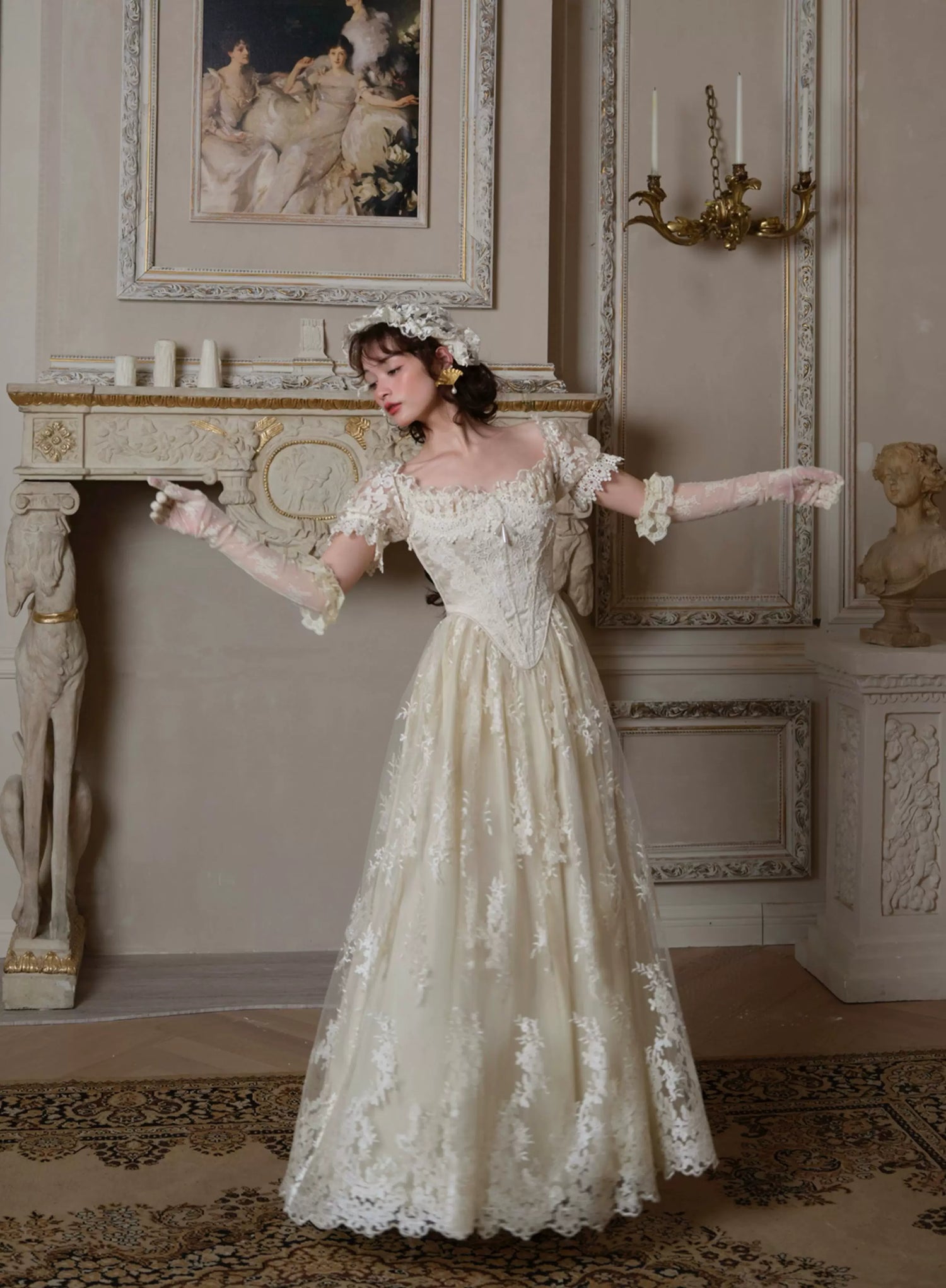 Candlelit Tears Antique Lace Corset Wedding Dress