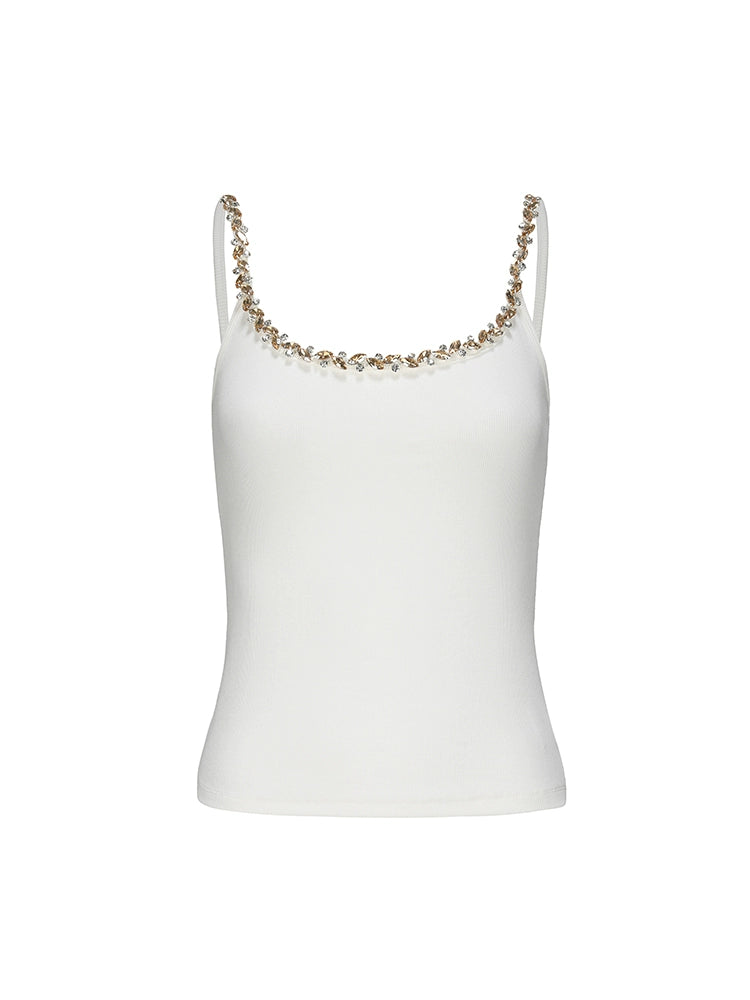 White Sparkling Rhinestone Sling Vest - CHINASQUAD