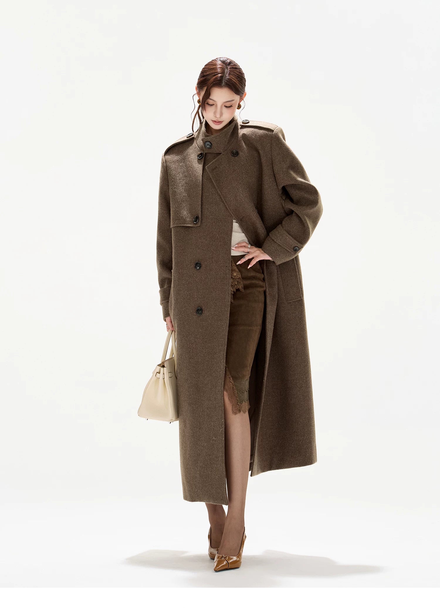 Statement Wide-Shoulder Wool-Blend Overcoat