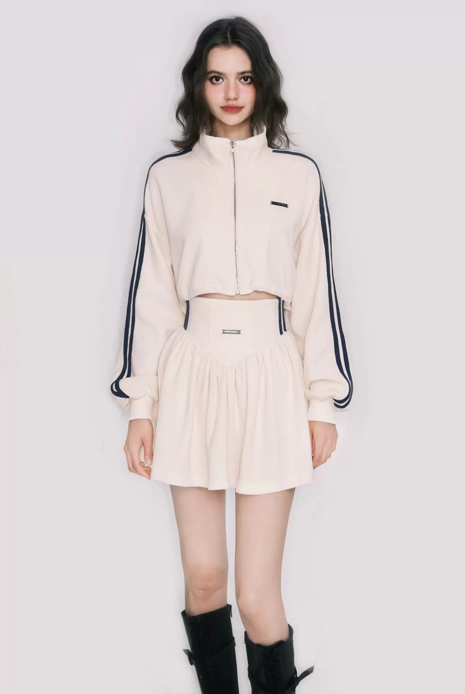 Tennis Waffle Sweatshirt &amp; Mini Skirt Set