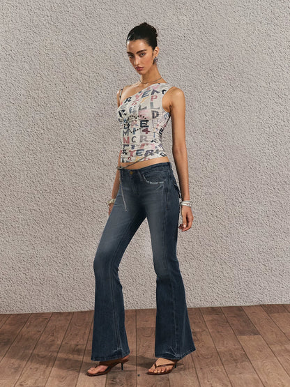 Vintage Graphic One-Shoulder Cinched Crop Tee